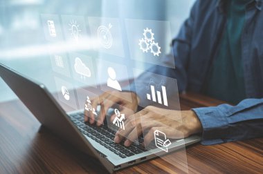 Yönetici, iş yerindeki yapay zeka desteği ile kontrol paneli yönetim simgesi bilgi aygıtı bağlantısı üzerinde bilgisayar verisi kullan.