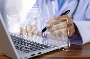 Dokümanlar kavramı, Doktor hastanede teknoloji tedavisi için bilgisayar bağlantısı sunucu tabanı hastasını kullandı.Dokümanlar konsept yönetimi