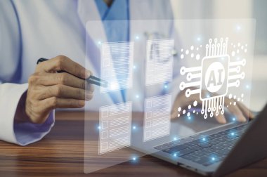Doküman sistemi ve tedavisinde yapay zeka yönetimi kullanan doktor.
