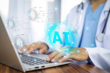 Doktor gelişmiş tanı, kişiselleştirilmiş tedavi planları, tıbbi veri analizi, klinik karar desteği ve sağlık hizmetleri yeniliği için yapay zeka teknolojisi kullanır..