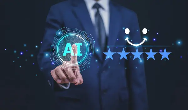 stock image Businessman use AI technology support customer satisfaction and operational efficiency have significantly improved, showcasing innovative approach in leveraging AI to elevate customer service standards.