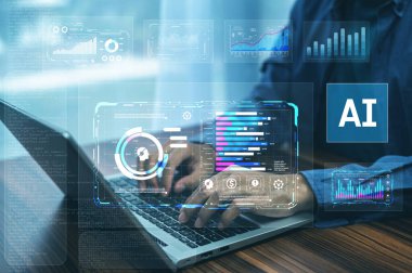 Ekonomik tahminler için teknoloji yapay zeka veri analizi kullanan, karar verme hassasiyetini artıran ve değişken piyasalardaki yatırım risklerini azaltan bir işadamı.