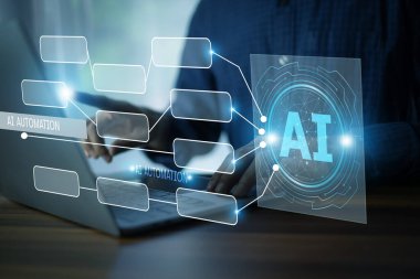 İş adamı, dijital iş operasyonlarını dönüştürmek, üretkenliği artırmak ve küresel piyasalardaki finansal büyümeyi yönlendirmek için yapay zeka ve yapay zeka kullanıyor..