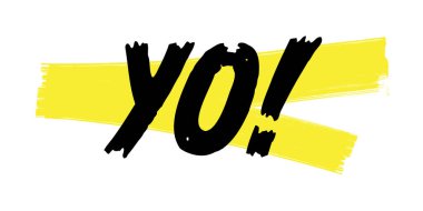 Hey sen! Kısa Selamlar El İşaretleme Betiği, Vektör EPS. Rap ve Argo Alıntı İşareti, Sarı Fırça Vuruşları, Beyaz Arkaplan.