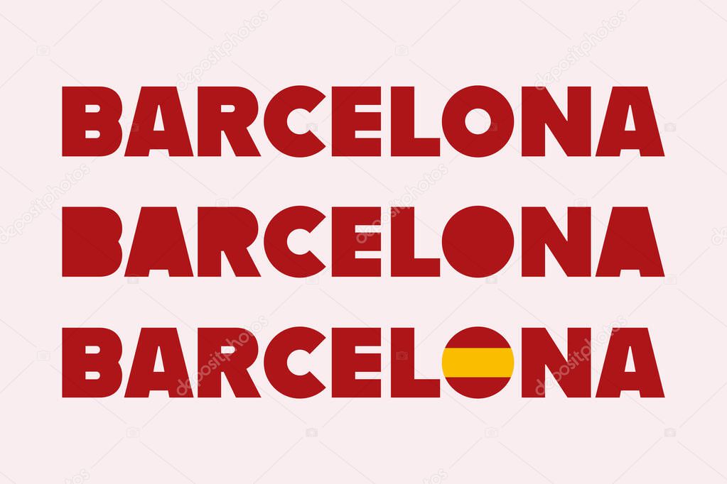 Barcelona Spain, Typography Designs Isolated Vector. Group of Barcelona Catalonia Text Banner Signs, For T-shirts, Posters, Postcards and More.