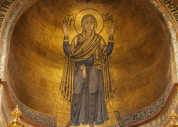 Ukraine Kyiv 2023 Sophia Church Interior Golden Mosaic Virgin Mary — Stock Photo, Image