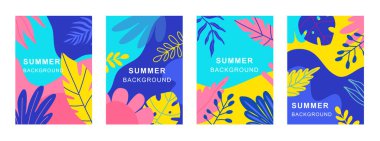 Tropikal palmiye yapraklarıyla soyut yaz arkaplanı. Yaz indirimi, sosyal medya promosyon içeriği. Soyut arkaplan tasarımlarının koleksiyonu.