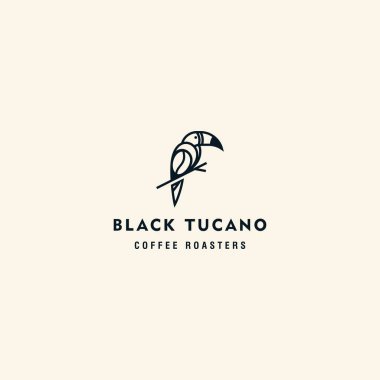 Toucan bird Coffee bean Roaster on branch leaf logo design inspiration print custom logo design clipart