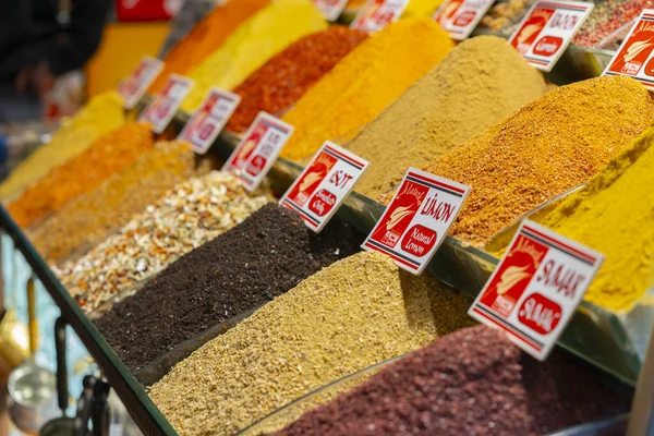 displays of products on offer in the world famous Spice market in Istanbul Turkey