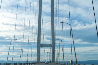Kocaeli, Turkey - January 18, 2023: Newly constructed and price Osman Gazi Bridge which is crossing the sea of Marmara from Kocaeli, Turkey.