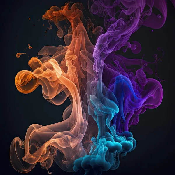 Neon atmospheric smoke, abstract background. Violet fog and mist effect on black stage studio showcase room background.