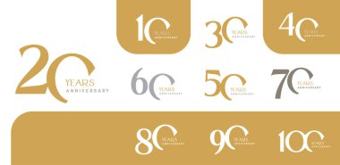 Modern altın rakamlı yıldönümü logosu seti. Altın yıldönümü kutlaması