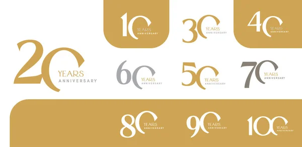 Conjunto Logotipo Aniversário Número Ouro Moderno Celebração Aniversário Ouro — Vetor de Stock