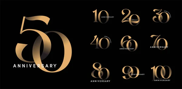 Conjunto Logotipo Aniversario Número Oro Moderno Celebración Aniversario Oro — Vector de stock