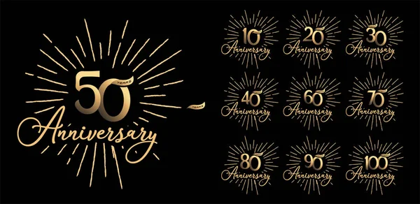 Set Numeri Logo Anniversario Isolati Fuochi Artificio Con Stile Lettering — Vettoriale Stock