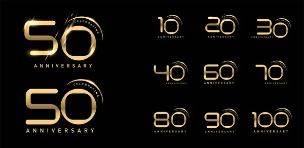 Conjunto Números Logotipo Aniversario Aislados Swoosh Con Estilo Lujo — Archivo Imágenes Vectoriales