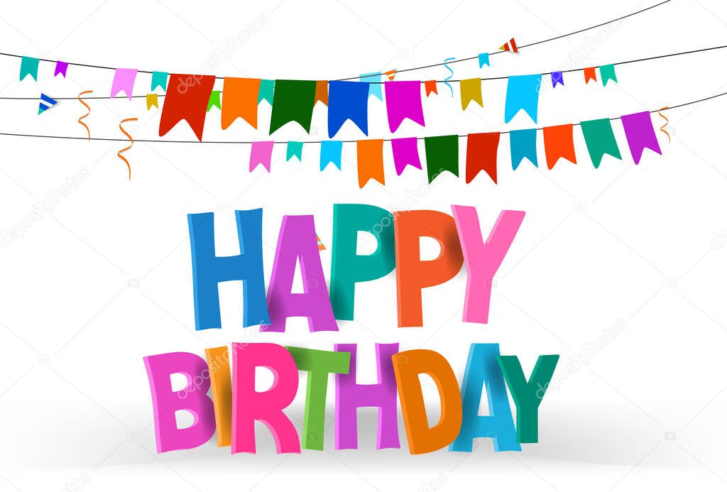 Happy birthday hand drawn vector lettering design on background of pattern with balloon and festive elements. Perfect for greeting card