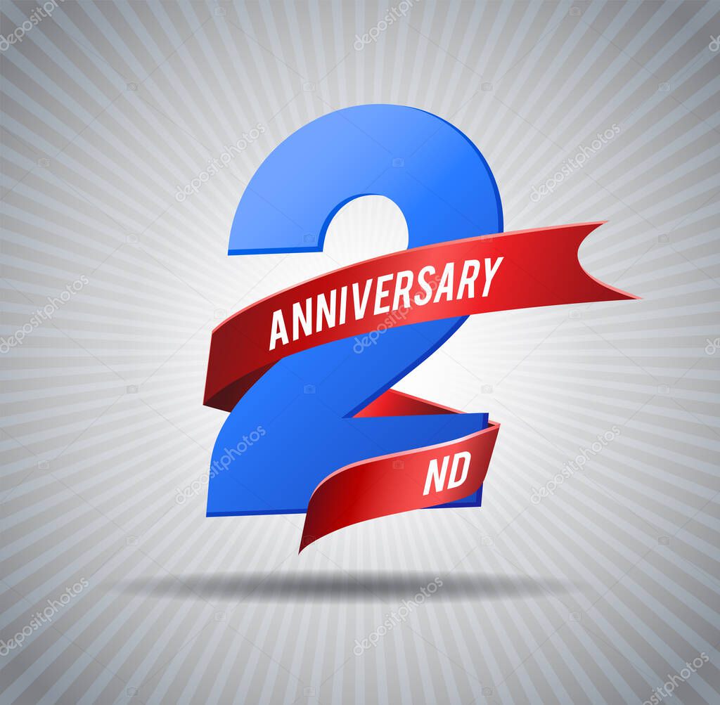 2 years of anniversary design template. anniversary design blue number and red ribbon