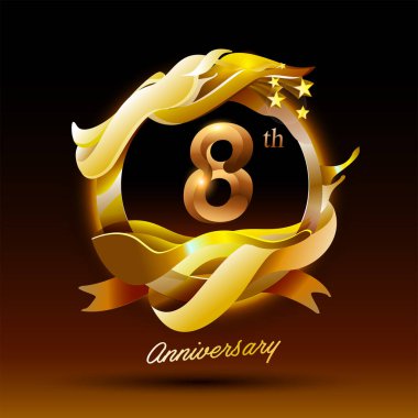 8 yıl boyunca altın dalga yıldönümü logosu