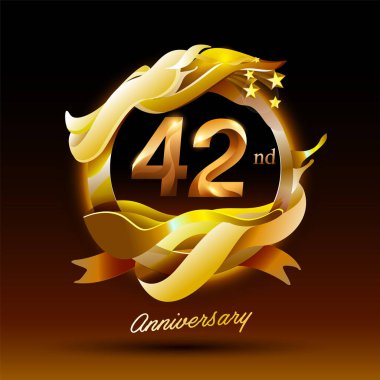 42 yıl boyunca altın dalga yıldönümü logosu