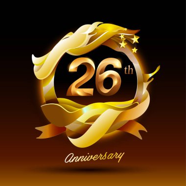 26 yıl boyunca altın dalga yıldönümü kutlaması logosu