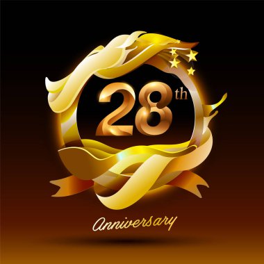 28 yıl boyunca altın dalga yıldönümü logosu