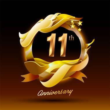 11 yıl boyunca altın dalga yıldönümü logosu