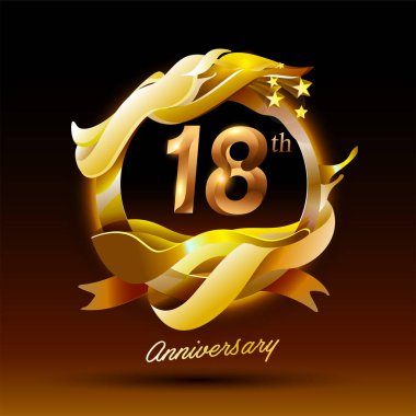 18 yıl boyunca altın dalga yıldönümü logosu