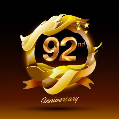 92 yıl boyunca altın dalga yıldönümü logosu
