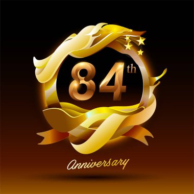 84 yıl boyunca altın dalga yıldönümü logosu