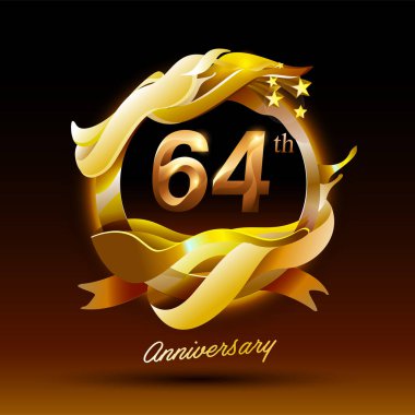 64 yıl boyunca altın dalga yıldönümü kutlaması logosu