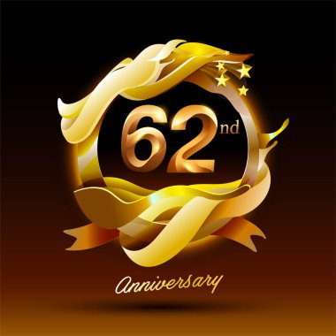 62 yıl boyunca altın dalga yıldönümü kutlaması logosu
