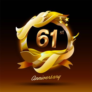 61 yıl boyunca altın dalga yıldönümü logosu