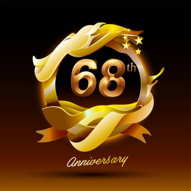 68 yıl boyunca altın dalga yıldönümü logosu