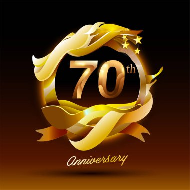 70 yıl boyunca altın dalga yıldönümü kutlaması logosu