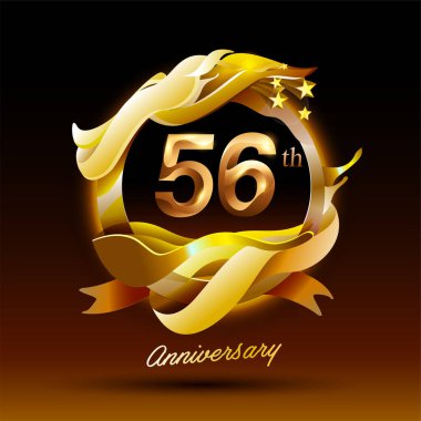56 yıl boyunca altın dalga yıldönümü logosu