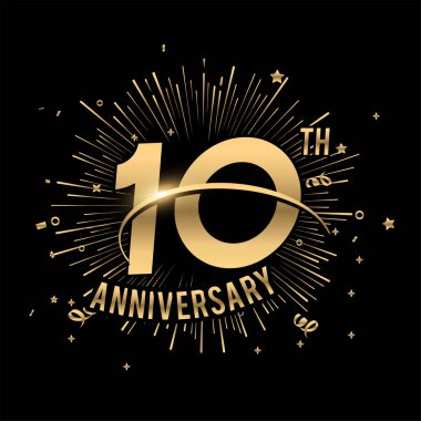 10. yıldönümünüz kutlu olsun. Havai fişekler ve yıldızlarla. Tebrik kartı.