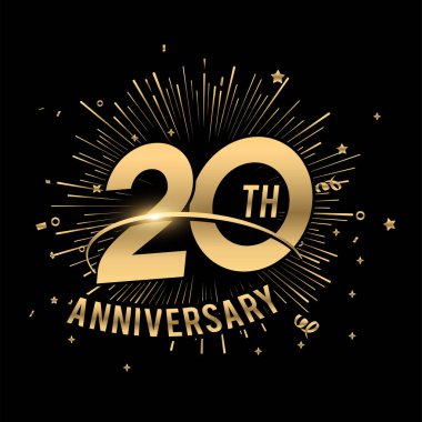 Mutlu 20. yıldönümleri. Havai fişekler ve yıldızlarla. Tebrik kartı.