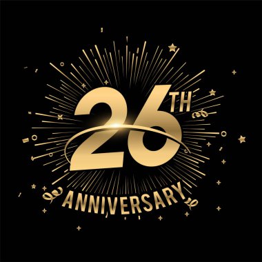 26. yıldönümümüz kutlu olsun. Havai fişekler ve yıldızlarla. Tebrik kartı.