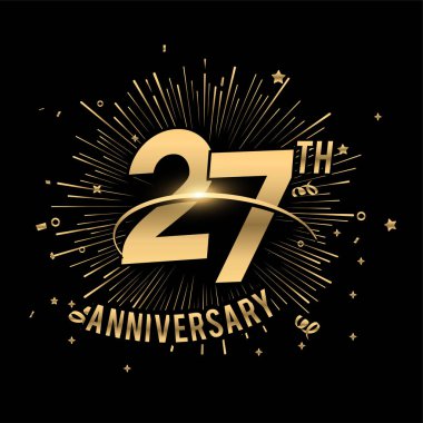 27. yıldönümümüz kutlu olsun. Havai fişekler ve yıldızlarla. Tebrik kartı.