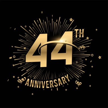 44. yıldönümünüz kutlu olsun. Havai fişekler ve yıldızlarla. Tebrik kartı.