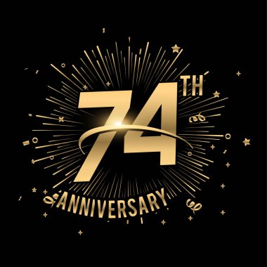 74. yıldönümünüz kutlu olsun. Havai fişekler ve yıldızlarla. Tebrik kartı.