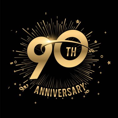 90. yıldönümümüz kutlu olsun. Havai fişekler ve yıldızlarla. Tebrik kartı.