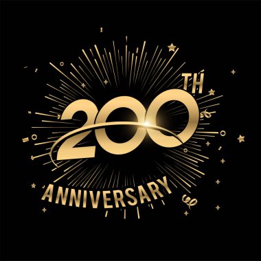 Mutlu 200. yıldönümleri. Havai fişekler ve yıldızlarla. Tebrik kartı.
