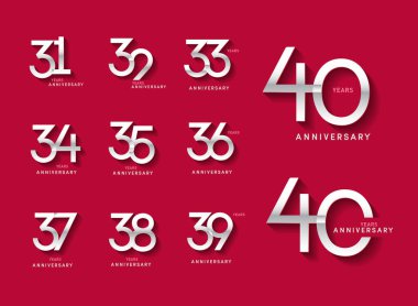 Parlak sayılı 31-40 yıl dönümü logosu modern numarası. Alternatif logo numarası: Gümüş yıldönümü kutlaması