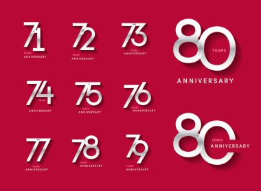 71. ve 80. yıl dönümü logoti seti. Parlak sayılı modern numara. Alternatif logo numarası: Gümüş yıldönümü kutlaması