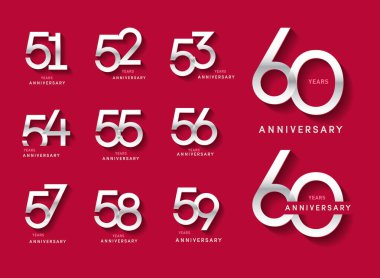 51 'den 60' a kadar yıldönümümüzün logosu. Parlak sayılı modern numara. Alternatif logo numarası: Gümüş yıldönümü kutlaması