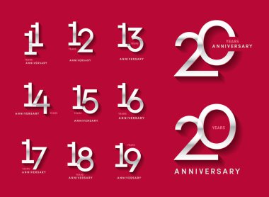 11. ve 20. yıl dönümleri arası logolar. Parlak sayılı modern numara. Alternatif logo numarası: Gümüş yıldönümü kutlaması
