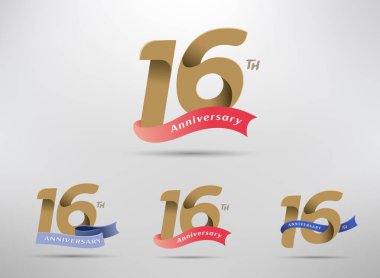 Alternatif sayı ve kurdele tasarımlı 16. yıldönümü kutlaması logosu
