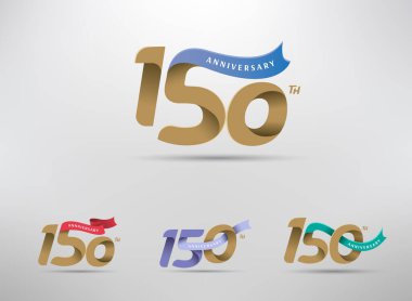 Alternatif sayı ve kurdele tasarımlı 150. yıldönümü kutlaması logosu